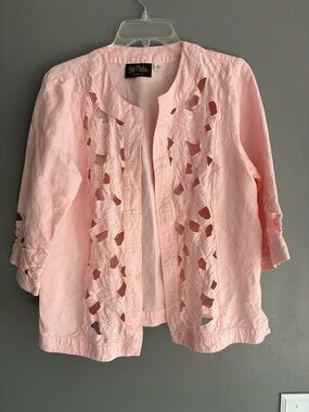 Bob Mackie Pink Cutout Embroidered Linen Jacket Wearable Art Size Medium